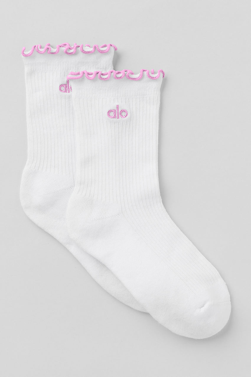 Women's Lettuce Edge Sock - White/Candy Heart Pink