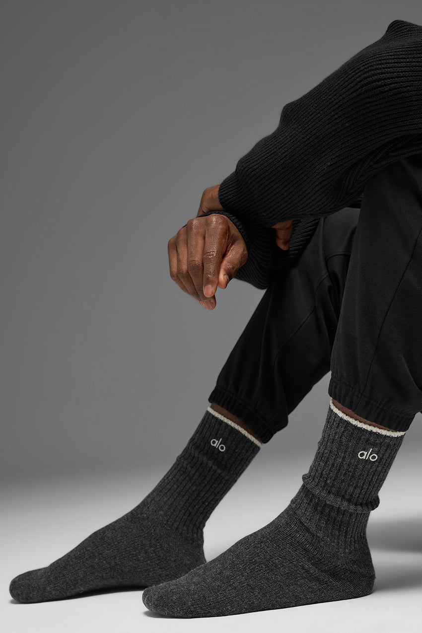 Unisex Wool Cashmere Light Frosted Sock - Dark Slate Grey/Ivory