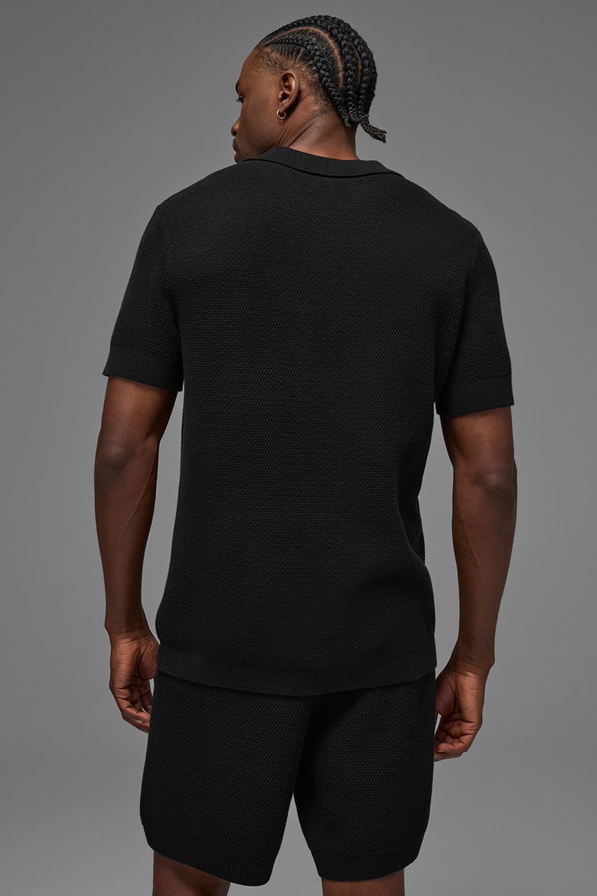 Sports Club Sweater Knit Polo - Black