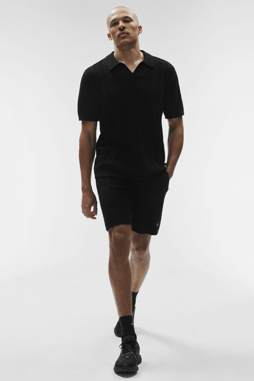 Coastline Knit Short Sleeve Polo - Black