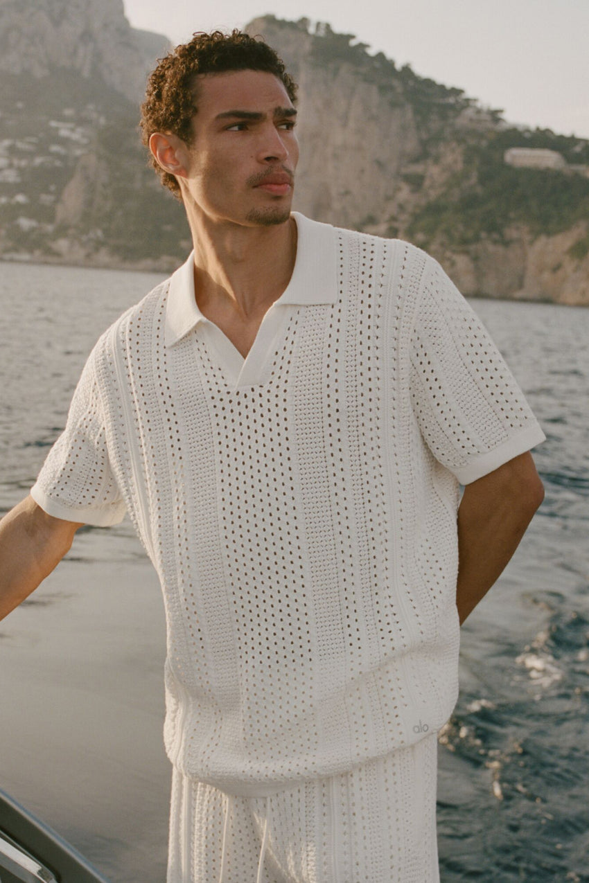 Coastline Knit Short Sleeve Polo - Ivory