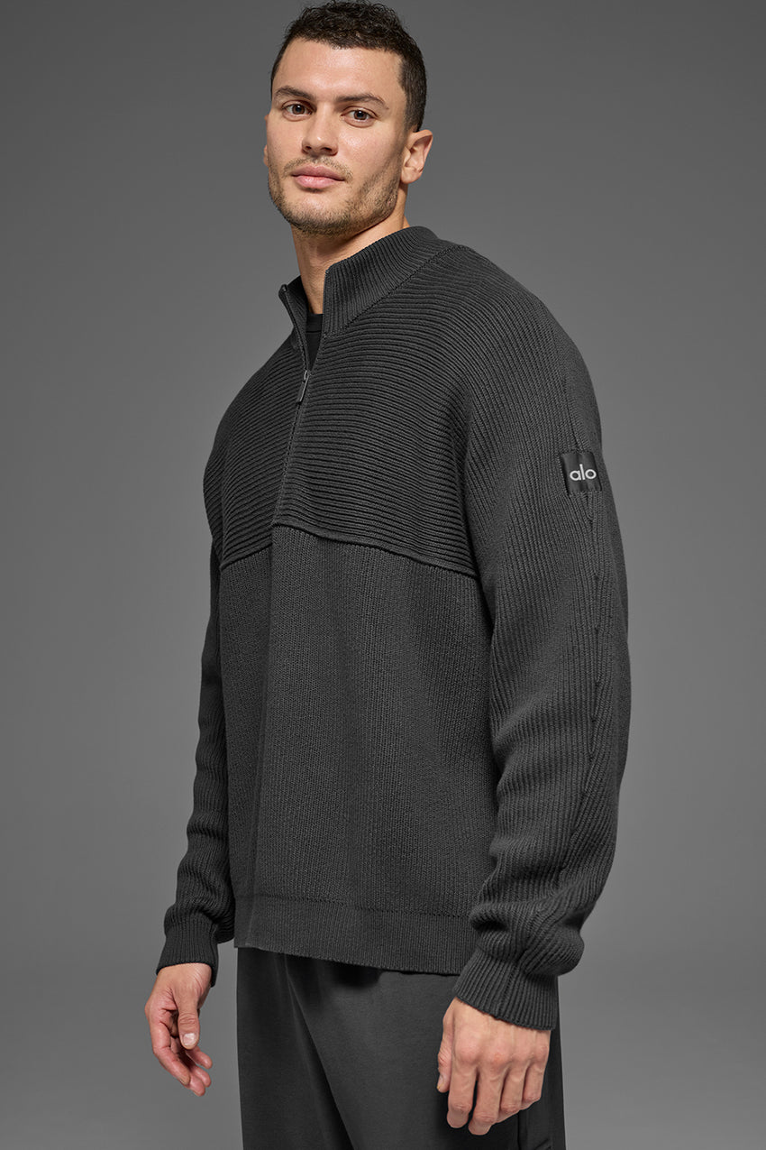 Domain Shift Rib Knit 1/4 Zip Sweater - Anthracite