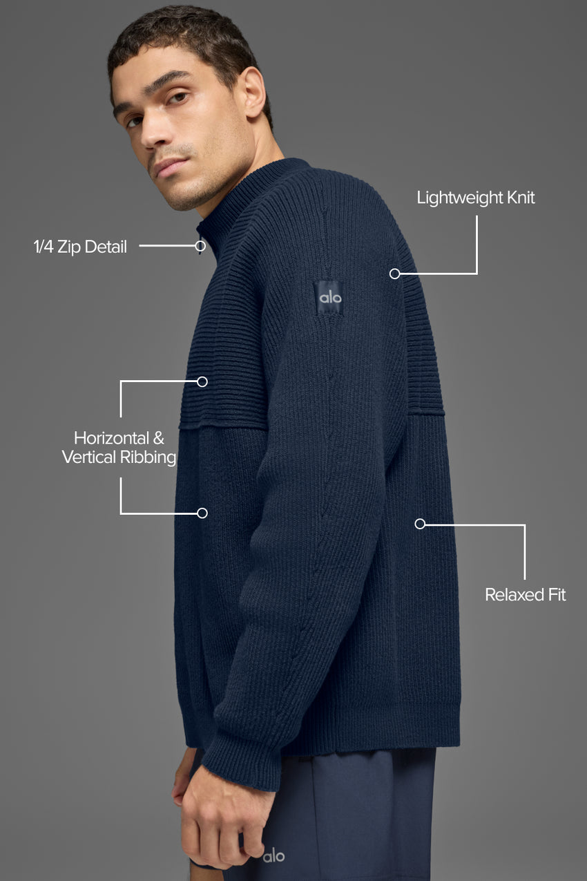 Domain Shift Rib Knit 1/4 Zip Sweater - Navy