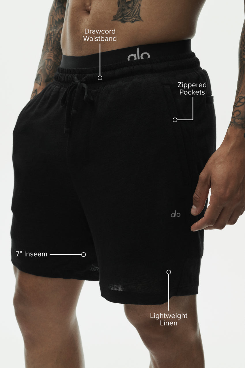 7" Linen Jersey Coastal Short - Black