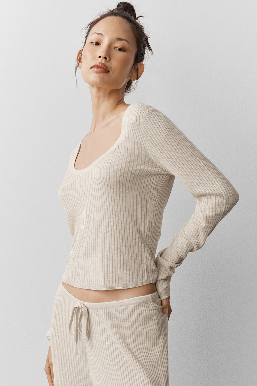 Sweater Knit Unwind Long Sleeve - Oatmeal Heather