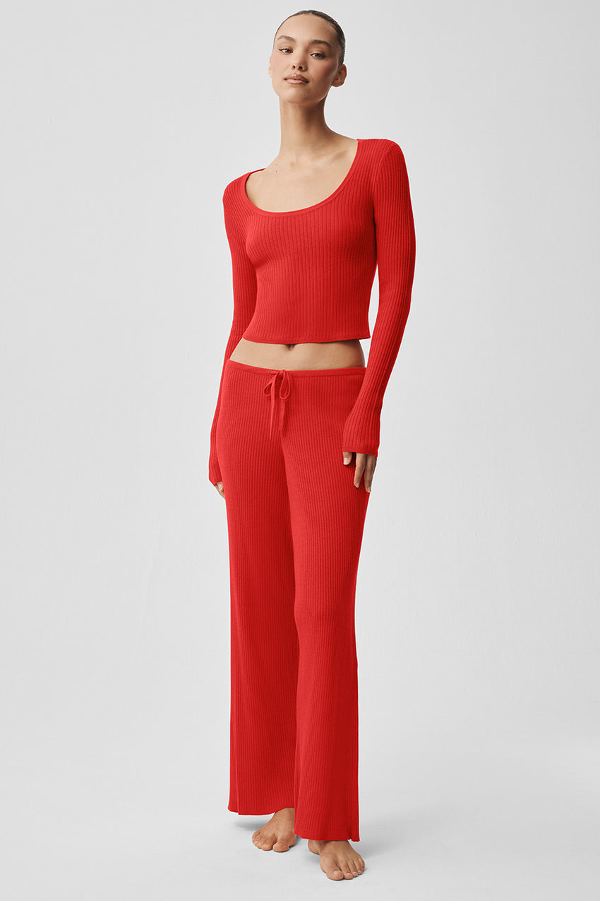 Sweater Knit Unwind Long Sleeve - Bright Red