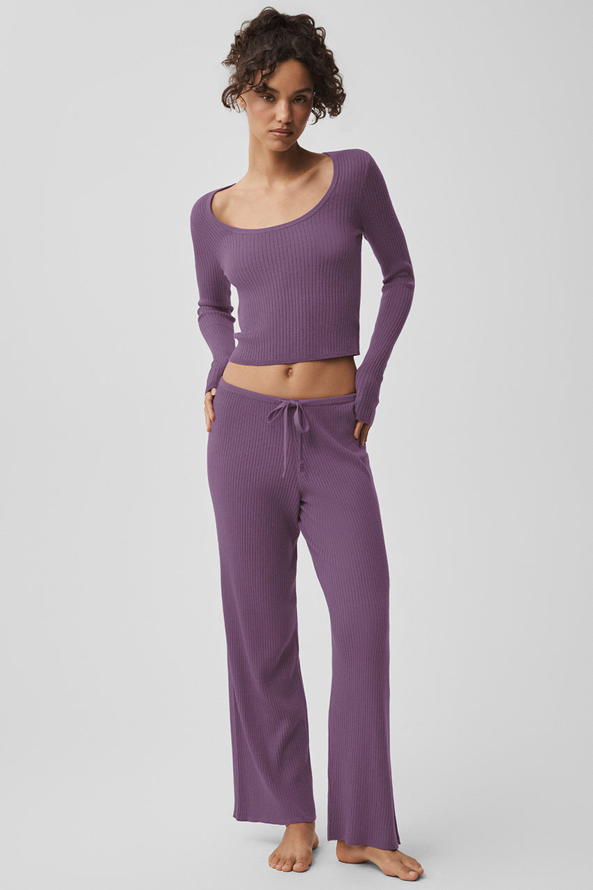 Sweater Knit Unwind Long Sleeve - Plum Kiss