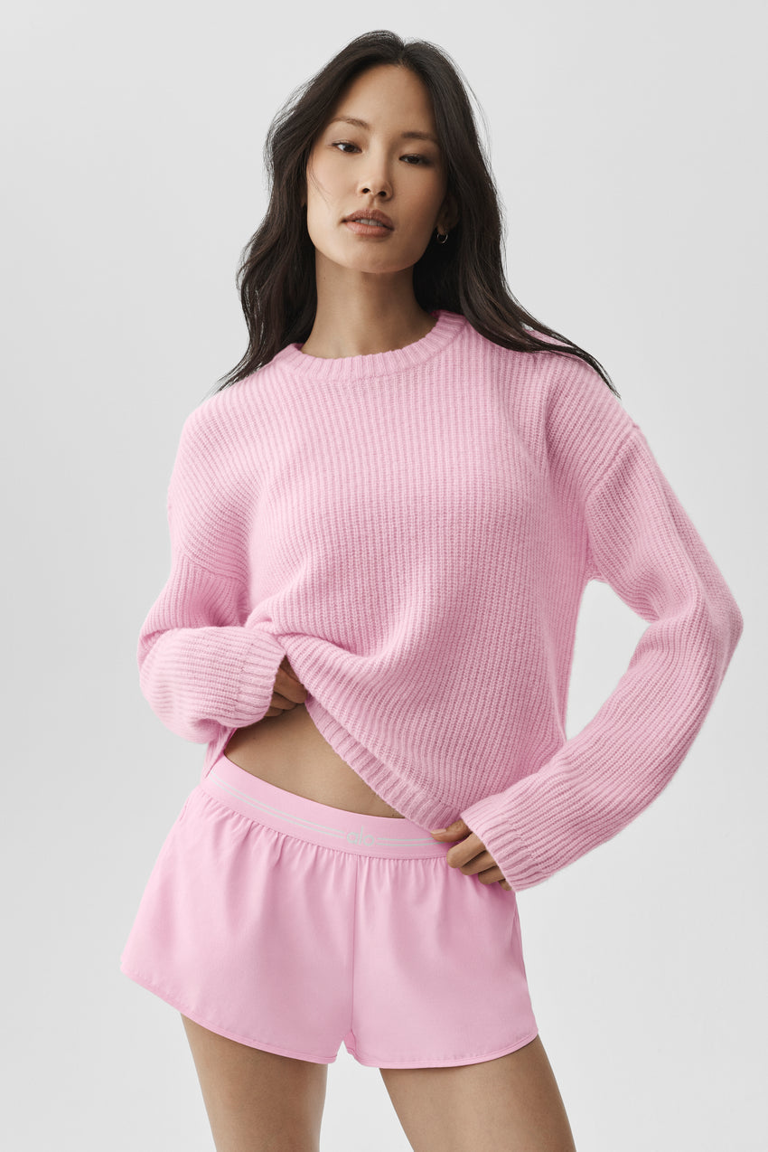 Wool Cashmere Ribbed Noble Crewneck Sweater - Pink Marshmallow