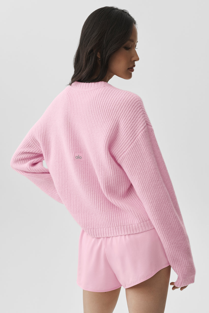 Wool Cashmere Ribbed Noble Crewneck Sweater - Pink Marshmallow