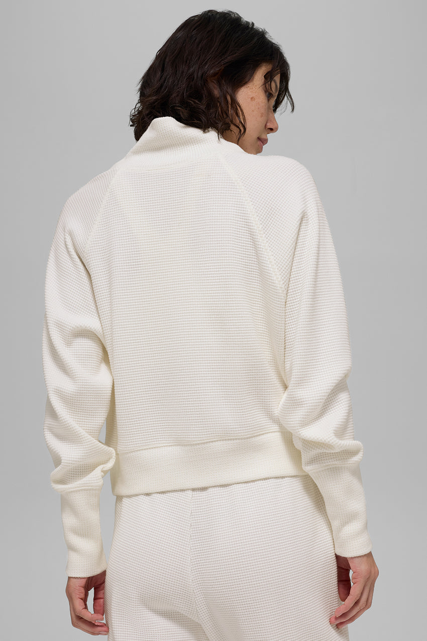 Waffle Weekend Escape Mock Neck Long Sleeve - Ivory