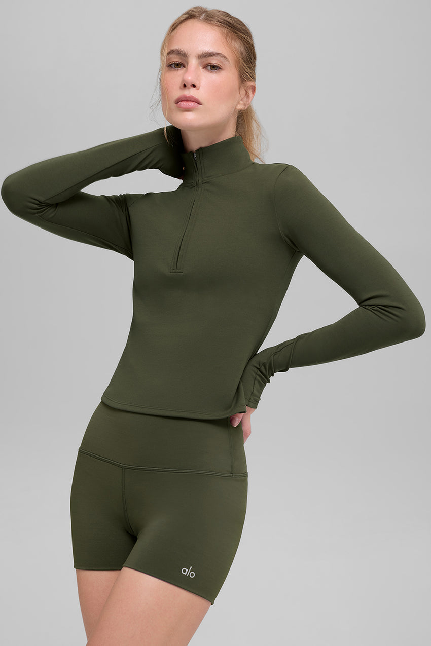 ALO Softsculpt Precision 1/4 Zip Long Sleeve - Green Olive