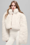 Opulent Faux Fur Cropped Jacket - Ivory