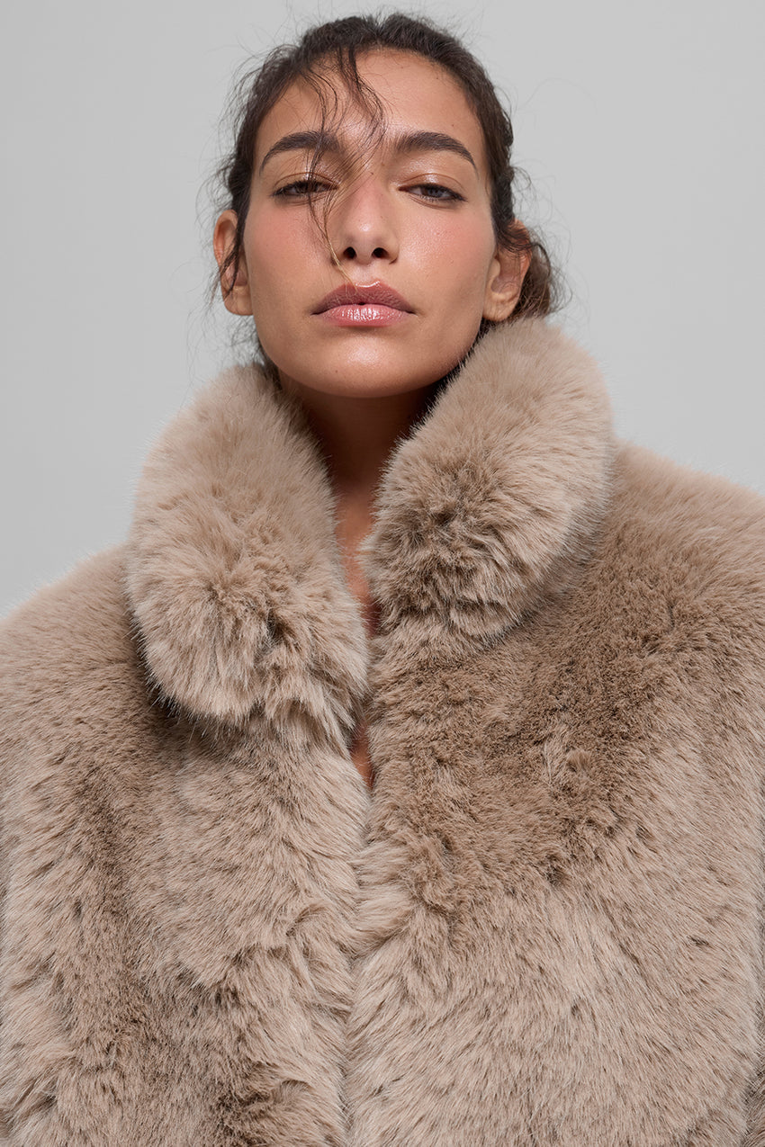 Opulent Faux Fur Cropped Jacket - Oat