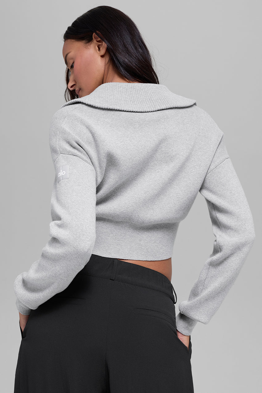 Scholar Knit Cropped Full Zip Jacket - Athletic Heather Grey