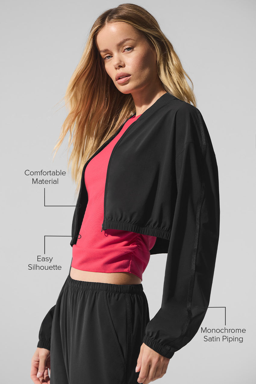 Cropped Breezy Full-Zip Cover Up - Black