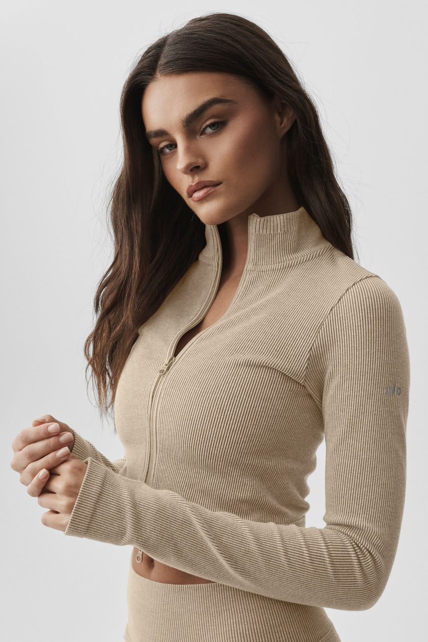 Seamless Two Tone Rib Jacket - Gravel Heather