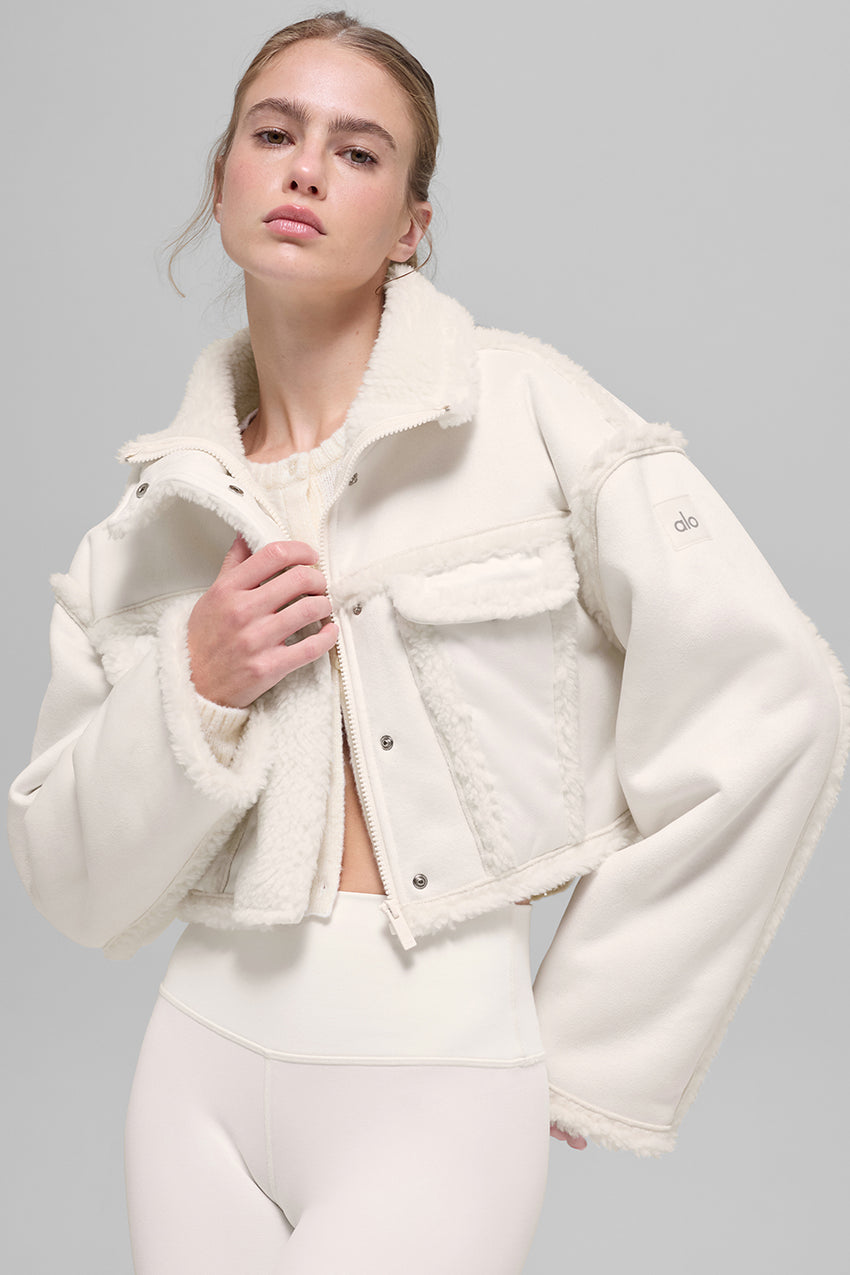 Faux Shearling Snowfall Cropped Jacket - Ivory