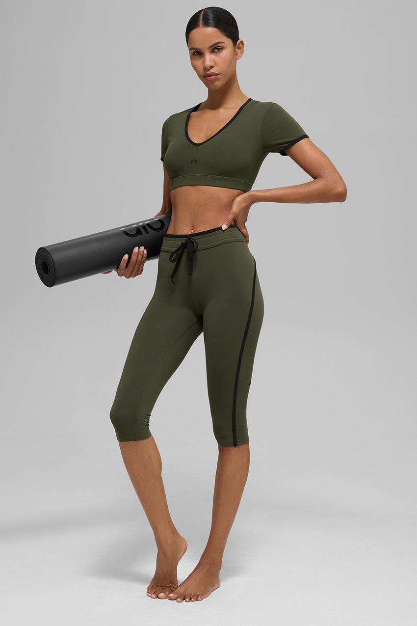 Airbrush High-Waist Race Pace Capri - Green Olive/Black