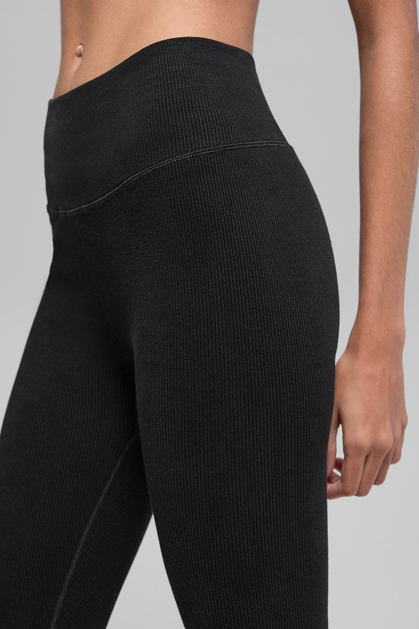 Seamless High-Waist Two Tone Rib Legging - Black
