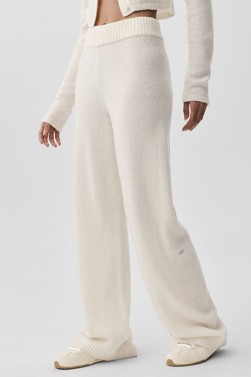 Wool Cashmere High-Waist New Class Wide Leg Pant - Ivory