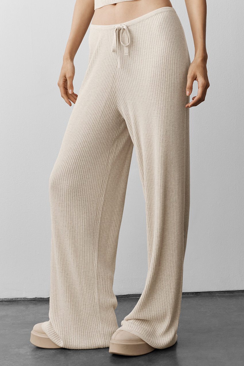 Sweater Knit Mid-Rise Unwind Wide Leg Pant - Oatmeal Heather