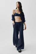 Semi-Sheer Golden Hour High-Waist Straight Leg Pant - Navy