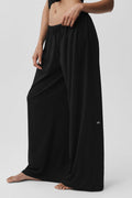 Alosoft Mid-Rise Finesse Wide Leg Sweatpant - Black