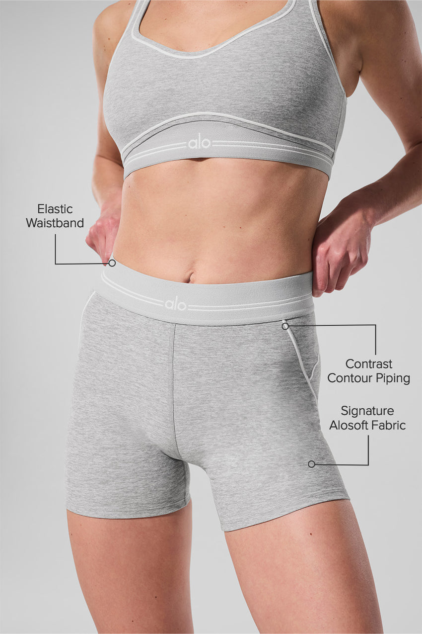 4" Alosoft High-Waist Heart Throb Short - Athletic Heather Grey/White