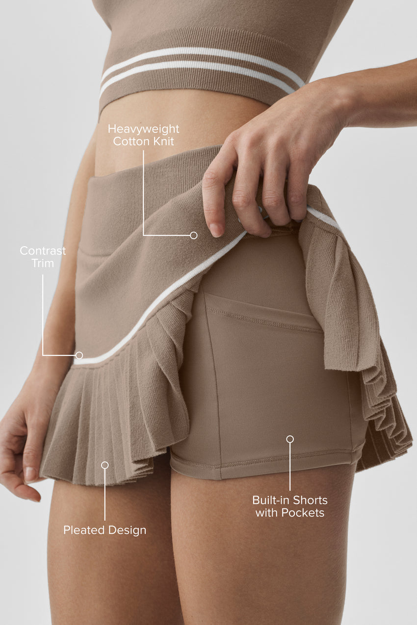 Scholar Knit High-Waist My Serve Tennis Skirt - Gravel/White
