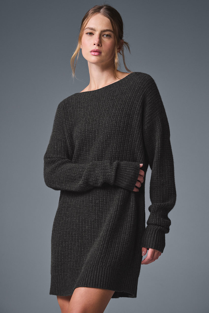 Cashmere Plush Waffle Dress - Dark Heather Grey