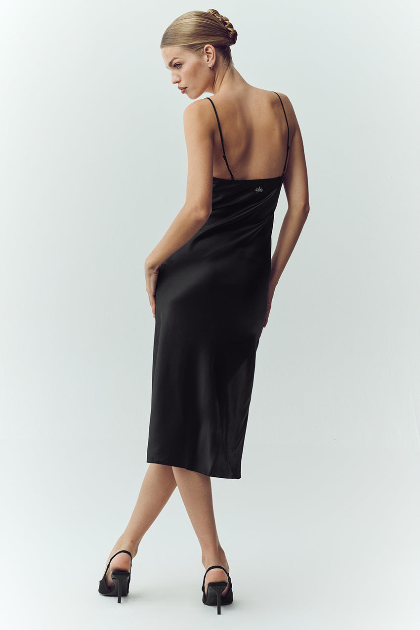 Silk Luminous Slip Dress - Black
