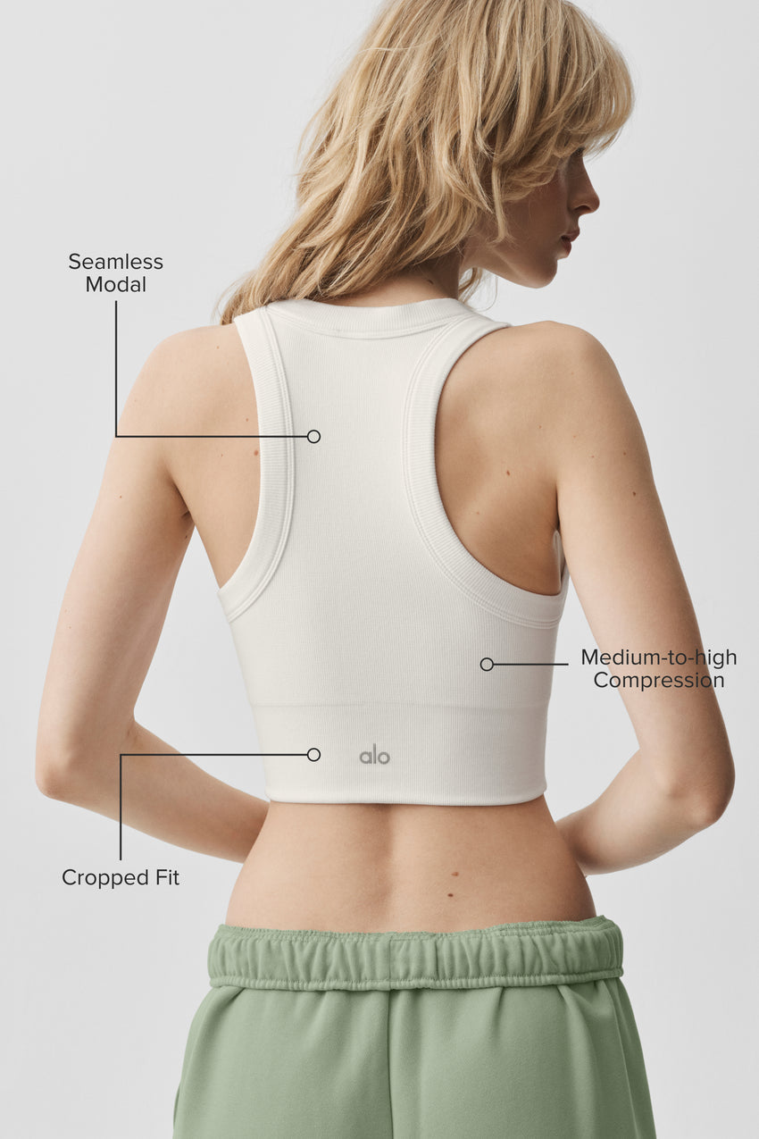 Seamless Modal Ribbed High Neck Delight Bra - White