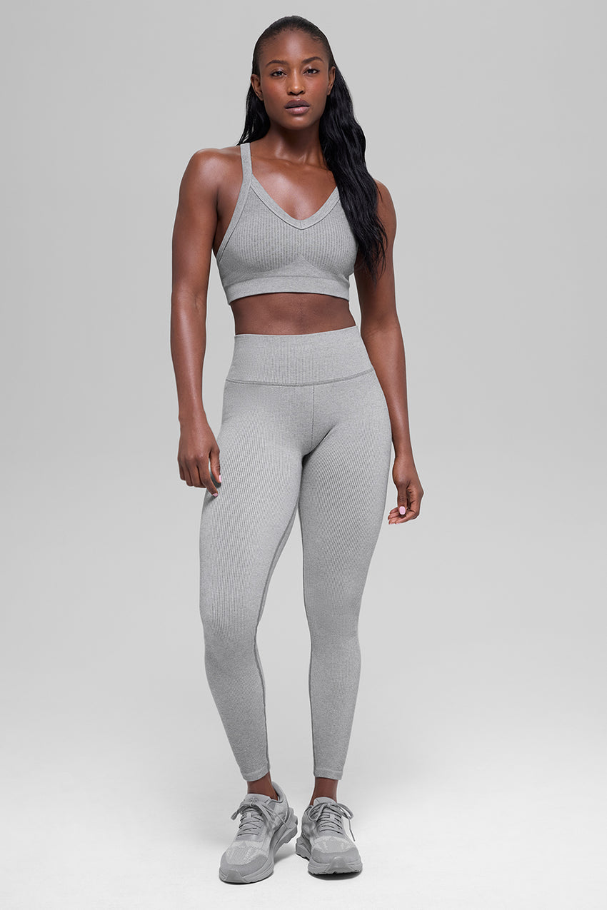 Seamless Two Tone Rib Bra - Light Misty Grey Heather