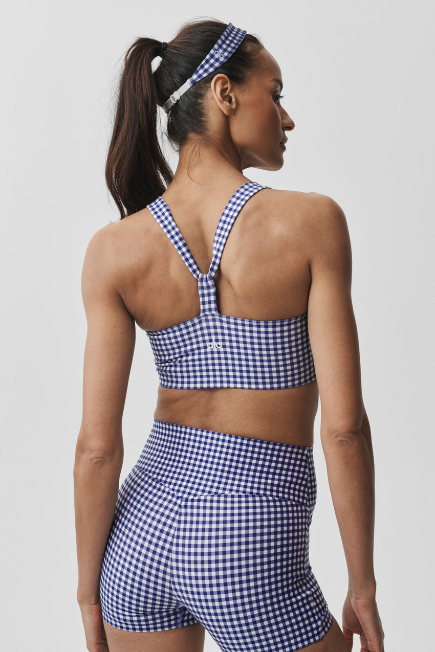 Airlift Gingham Sleek Bra Tank - Navy Gingham